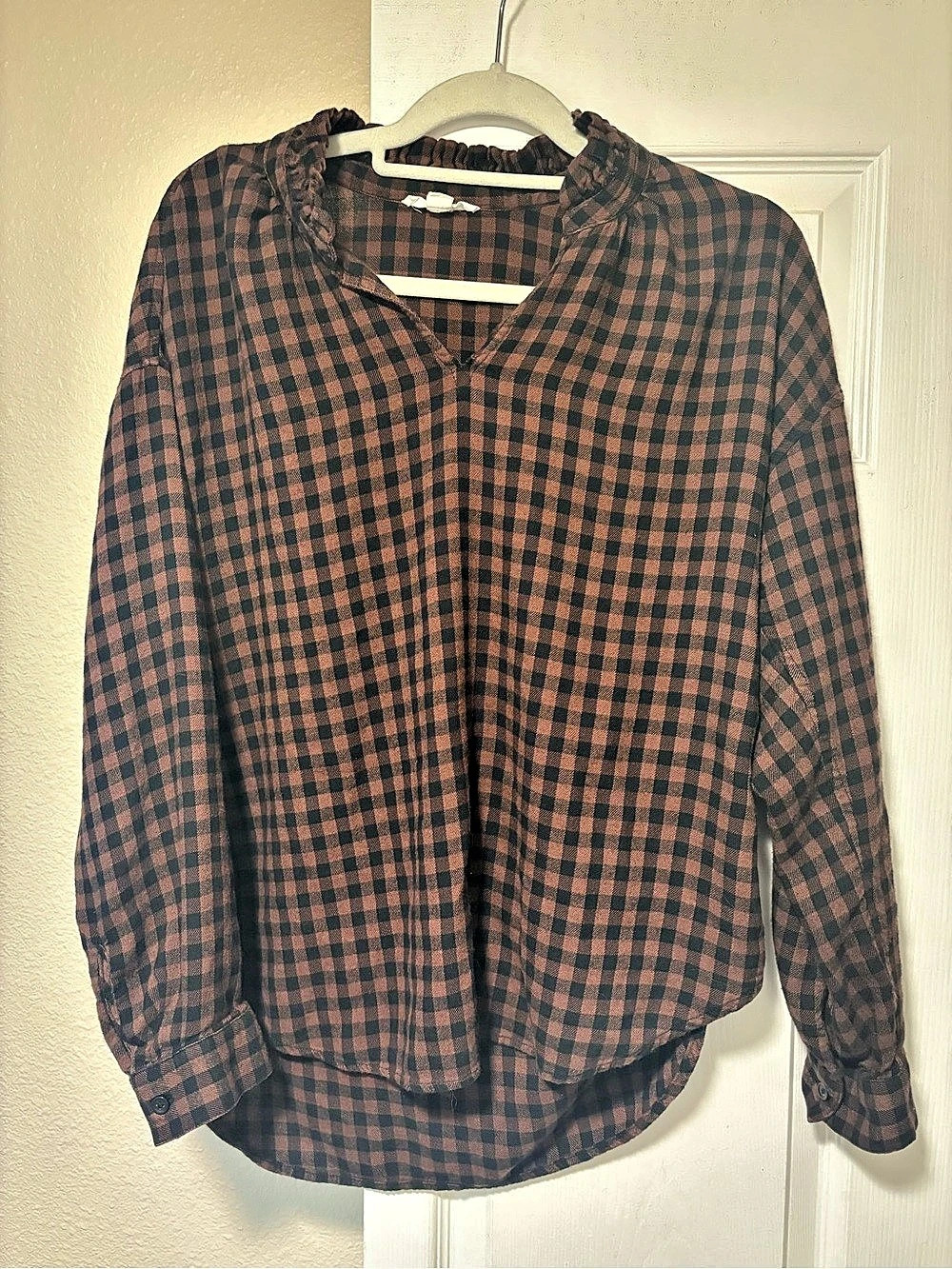 BeachLunchLounge Gingham Blouse in Brown & Black Size Large